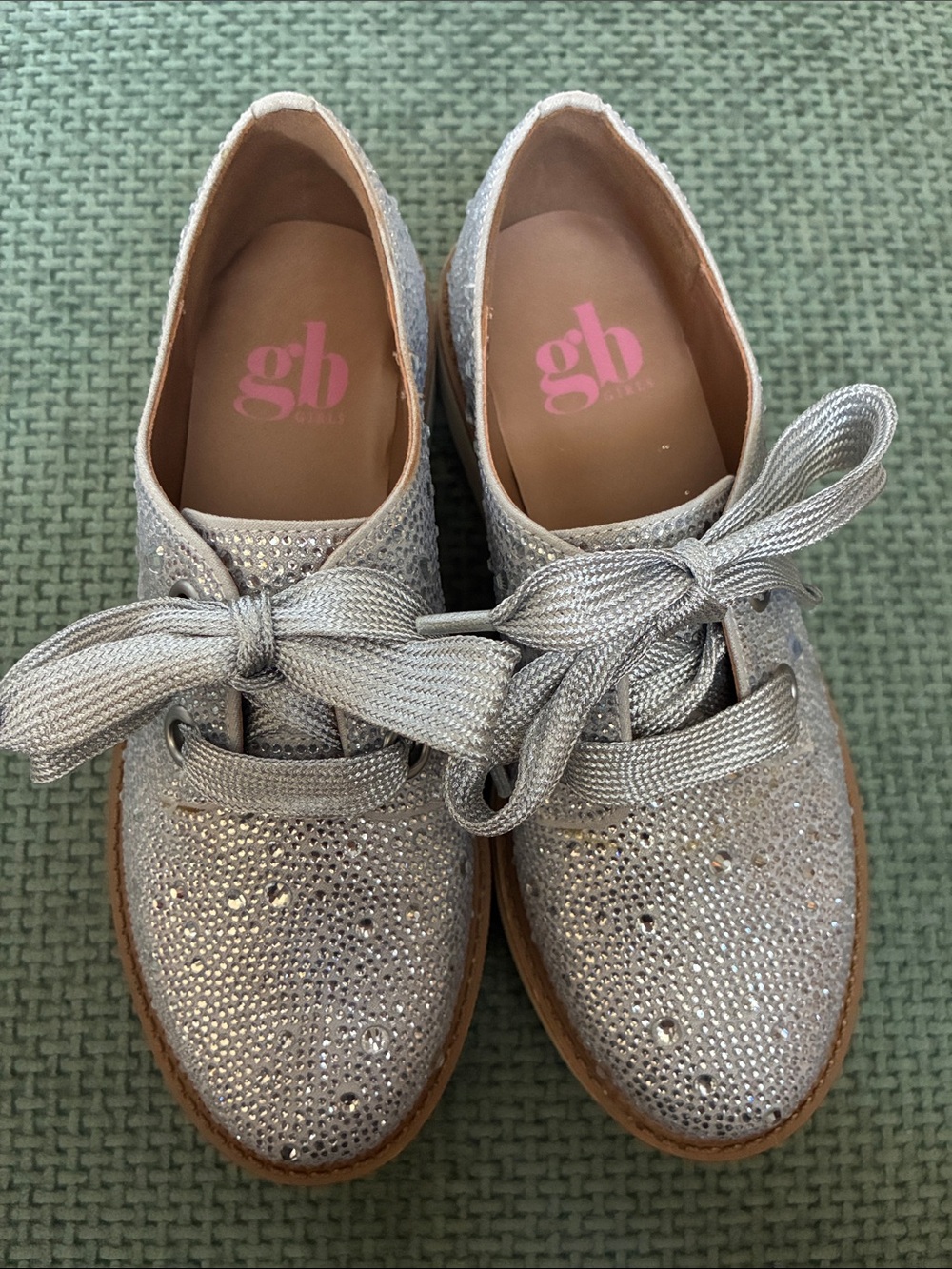 Girls Silver Crystal-Embellished Lace-Up Flats